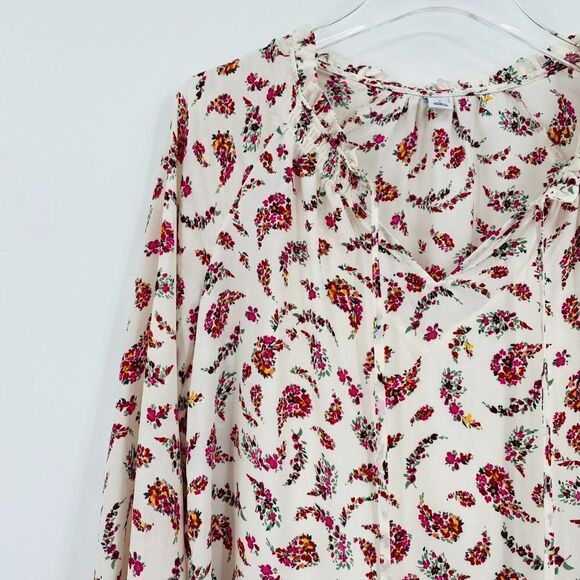 Old Navy Size Small Long Sleeve Tie Neck Cream & Pink Floral Paisley Midi Dress - Picture 4 of 10